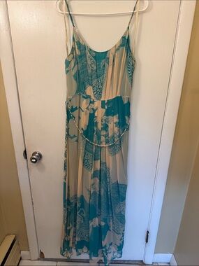 Presley Skye Teal and Soft Pink Printed Spaghetti-Strap Maxi Dress
